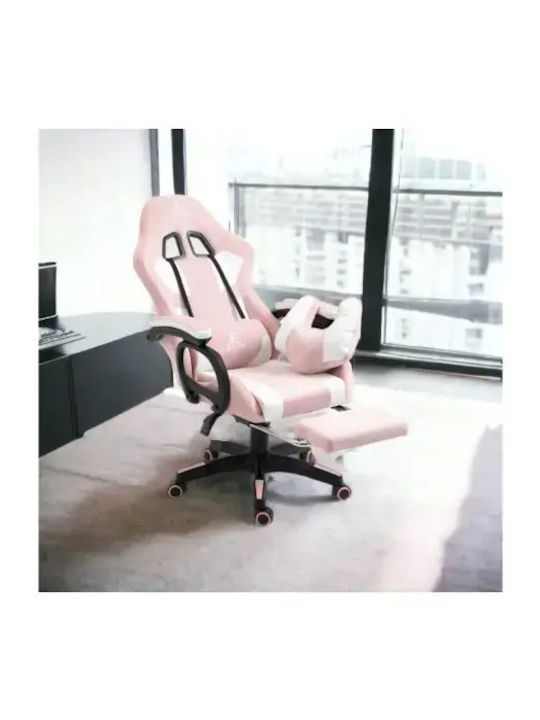 Scaun Gaming din Piele Sintetică cu Suport de Picioare Roz