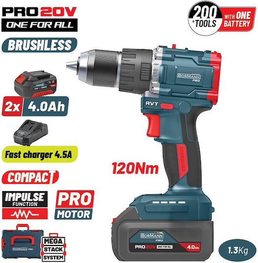 Bormann Pro BBP5451X44CA Ударен Акумулаторен Двигател за Бормашина Безчетков 20V 2x4Ah