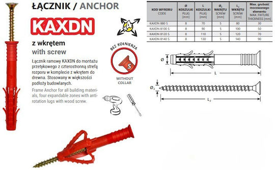 Un Universal Frame Dowel Kaxdn 8*80mm Nylon Kxms 8*80