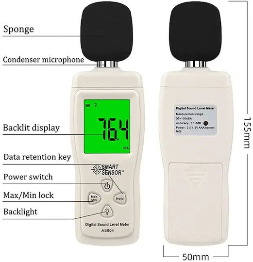 Smart Sensor AS804 Contor de decibeli 30dB