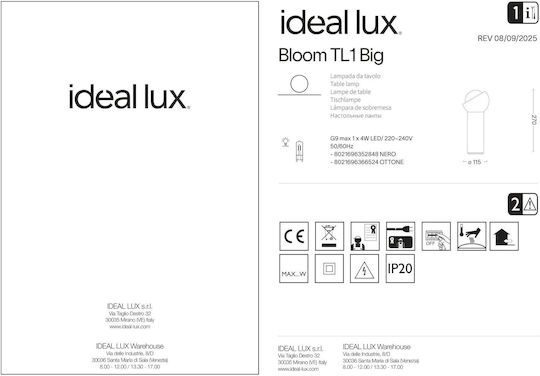 Ideal Lux Dekoratives Tischlicht Tl1 Small G9 12,7x12,7cm