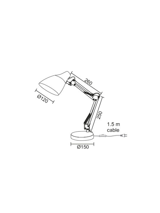 Aca Kingston Schreibtischlampe mit klappbarem Arm für Fassung E27 in Schwarz Farbe