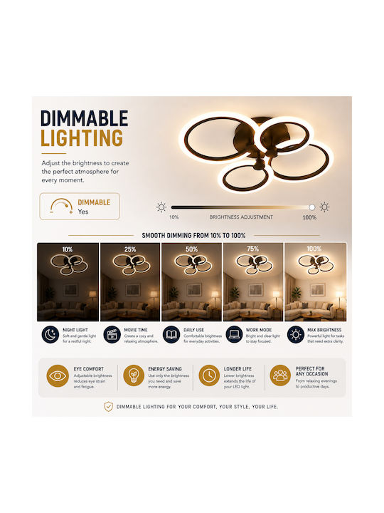 Lightplanet Πλαφονιέρα Οροφής Καφέ με Ενσωματωμένο LED και Τηλεχειριστήριο