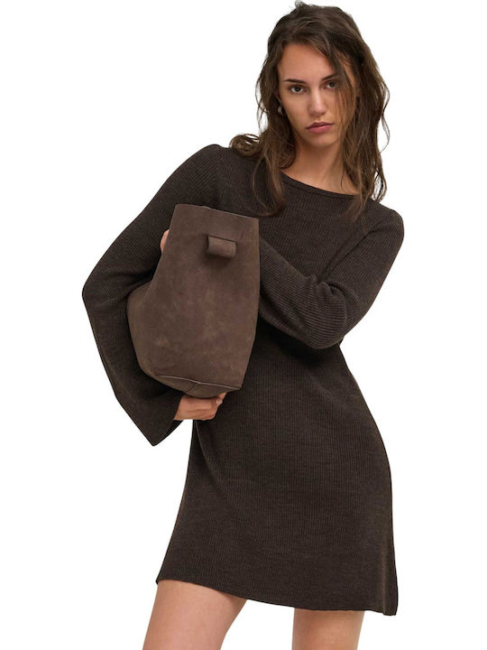 Mini Damenkleid Gestrickt Kaffee Bohne Braune