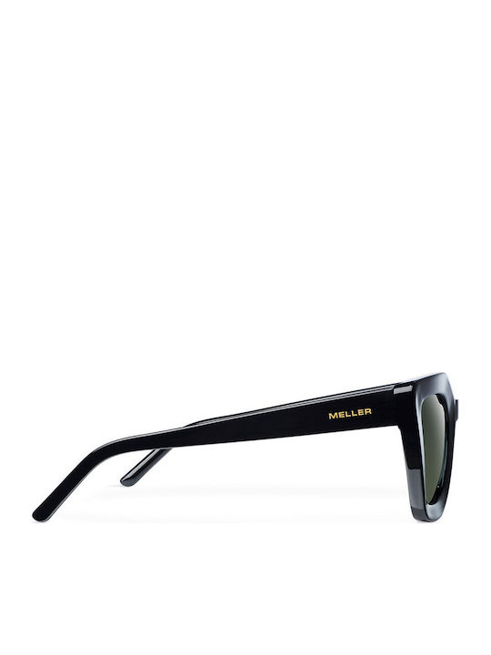Meller Unisex Sunglasses with Black Horn-Rimmed Frame and Black Polarized Lens