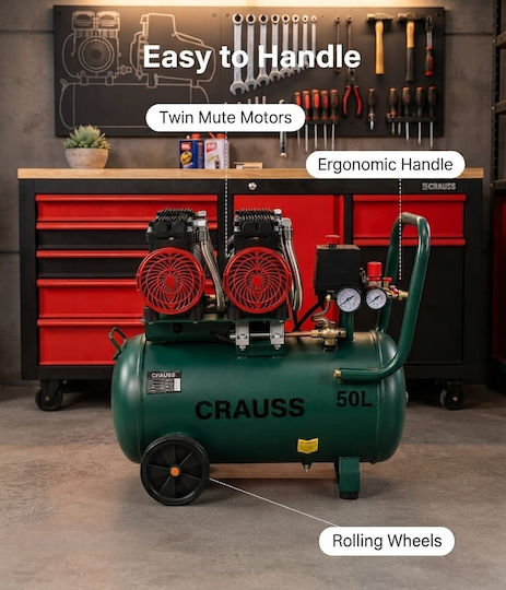 Ehome Еднофазен Компресор за Въздух с Мощност 2.2hp и Автокомпресор 50lt