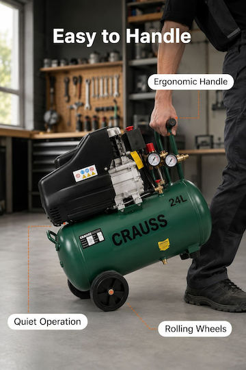 Ehome Einphasiger Luftkompressor mit Leistung 2hp und Luftkammer 24lt