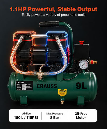 Ehome Einphasiger Luftkompressor mit Leistung 1.1hp und Luftkammer 160lt