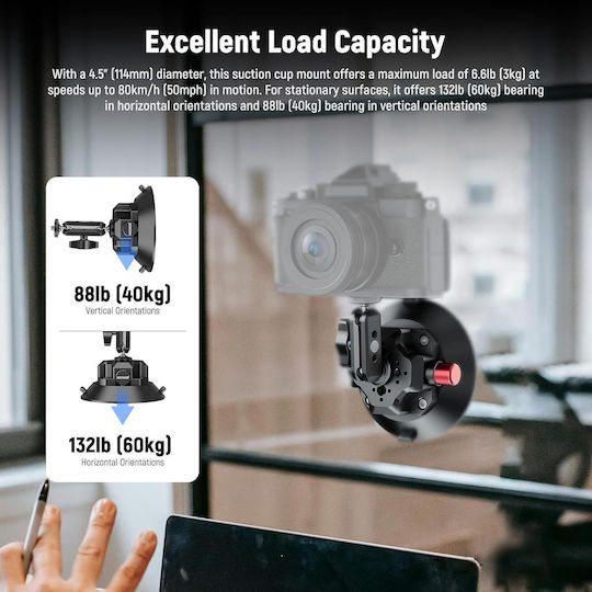 Suport Cu Ventuză Dslr 4.5 Inch Braț Magic Neewer Ca105 Pompă De Vid 60kg Suport 1/4 3/8 Filet Arri Gopro Insta360 Dji Adaptor Suport Pentru Telefon Mobil Inclus Aluminiu