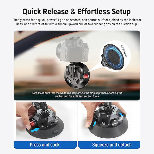 Suport Cu Ventuză Dslr 4.5 Inch Braț Magic Neewer Ca105 Pompă De Vid 60kg Suport 1/4 3/8 Filet Arri Gopro Insta360 Dji Adaptor Suport Pentru Telefon Mobil Inclus Aluminiu