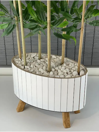 Stewehome Arbore Decorativ Din Bambus Frunze Artificiale Deasă Ghiveci Din Lemn Picior Formă Eliptică