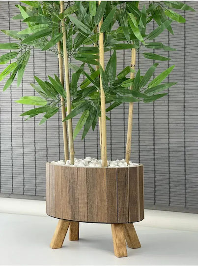 SteweHome Dekoratives Bambusbaum Geflochtene Korb Holz Elliptischer Sockel 5 Stämme
