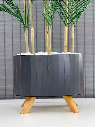 SteweHome Decorative Potted Areca Palm with Artificial Leaves Wooden Elliptical Base 6 Trunks