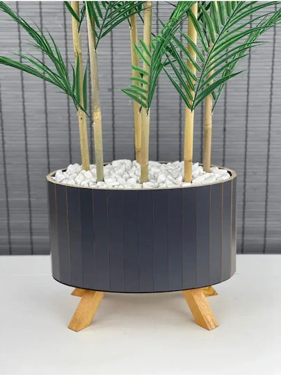 SteweHome Decorative Potted Areca Palm with Artificial Leaves Wooden Elliptical Base 6 Trunks