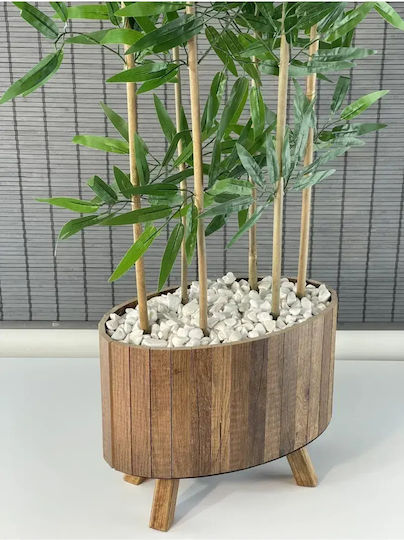 Stewehome Dekoratives Bambusbaum Mit Dichten Künstlichen Blättern Holz Elliptischer Basis Beine 35.5x20x26 Cm