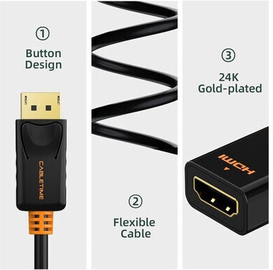 Cabletime CT-AV586-01G4K Конвертор DisplayPort мъжки към HDMI женски