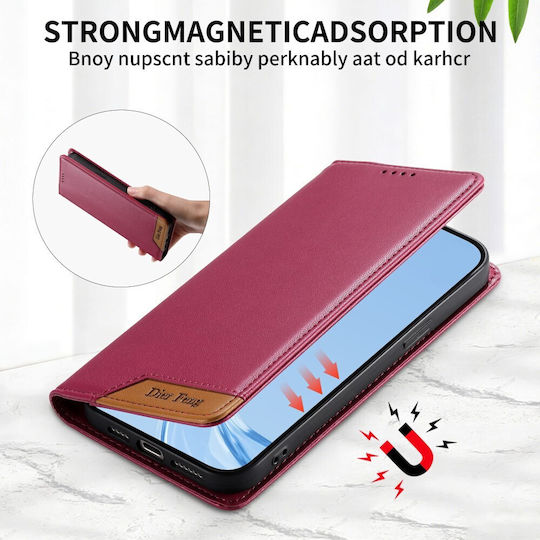 Xiaomi Redmi A7 Pro Dierfeng Df-018 Flip Wallet Synthetic Leather PU TPU Red RFID Wallet Stand Mobile Phone Case