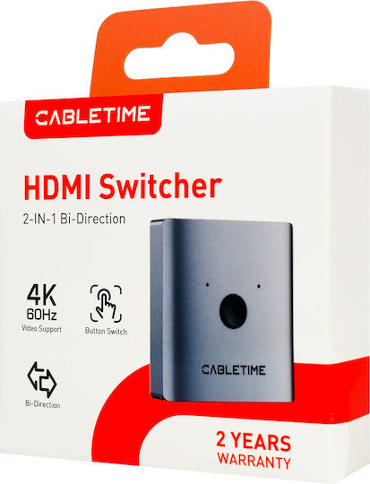 Cabletime HDMI-Schalter Ct-hs4k-2g 2 1 4k/60hz Bidirektional Grau