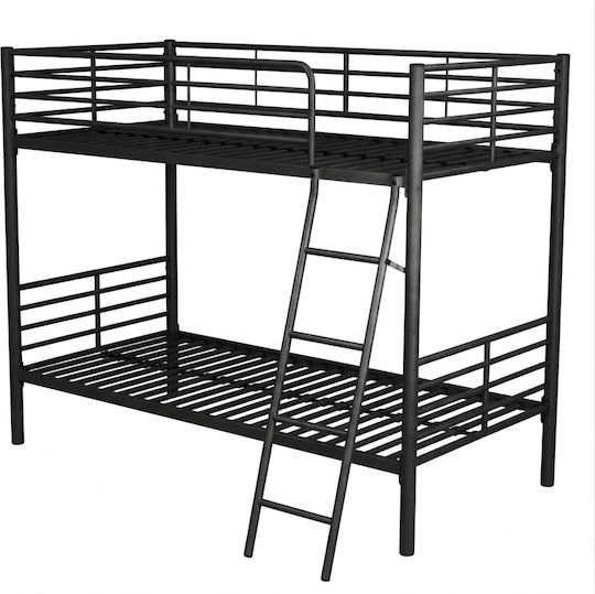 Kids Bed Bunk Single with Mattress Black 90x190cm