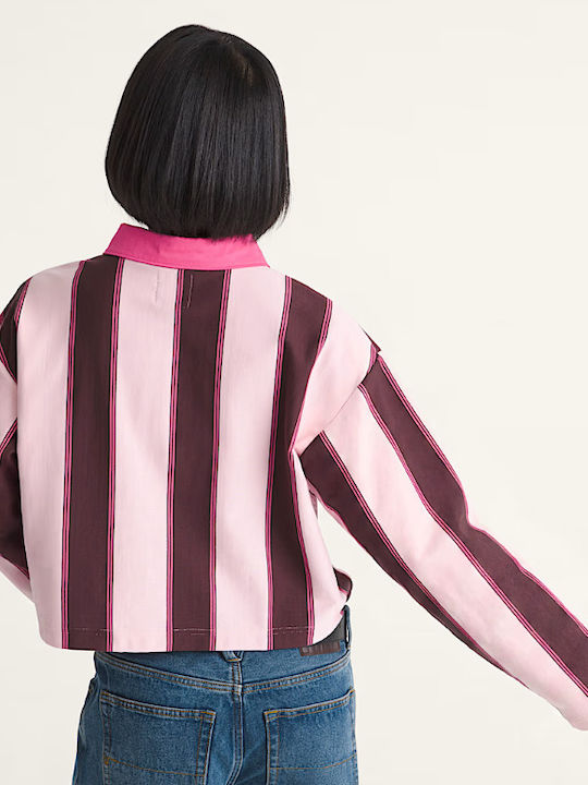 Crop Top Damă Din Bumbac Cu Dungi Coral Blush