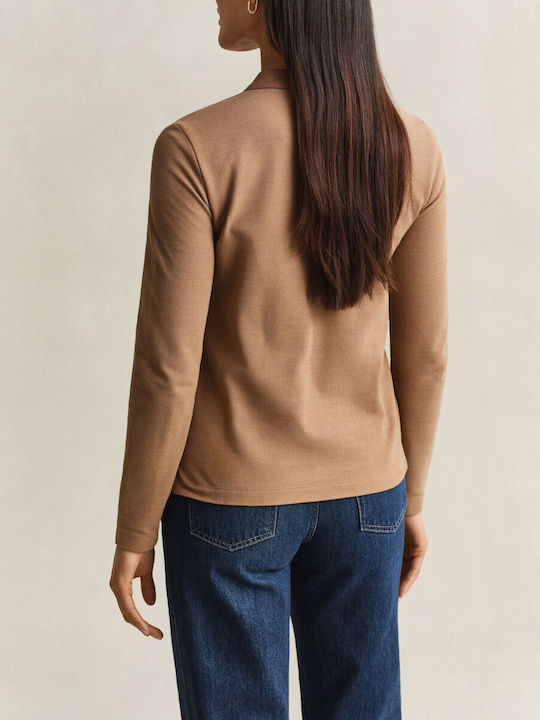 Reg Women's Polo Blouse Long Sleeve Brown