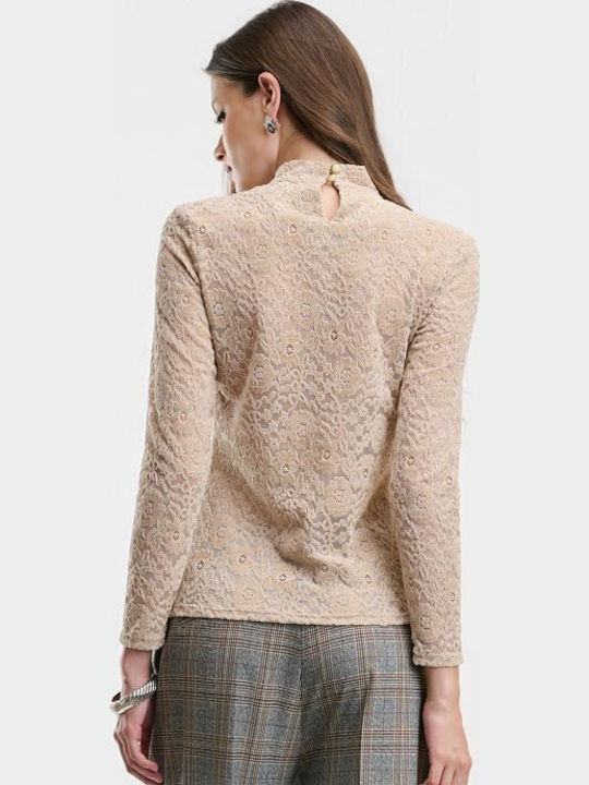 Damenbluse Langärmelig Blumen Beige