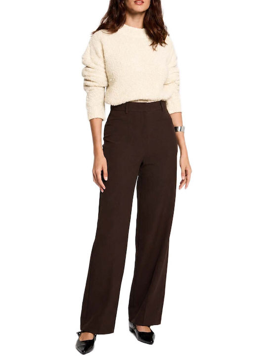 Morgan Pantalon Dama High Rise Din Țesătură Maro Morgan Pantalon Dama High Rise Din Țesătură Maro