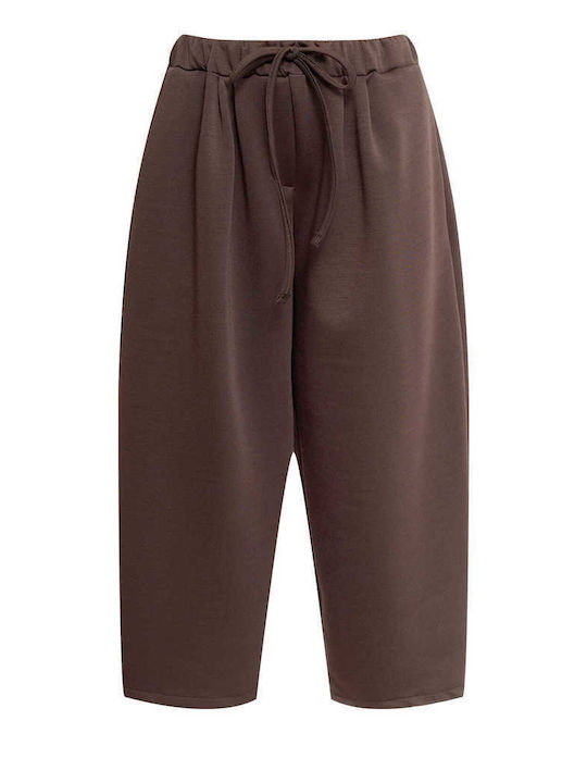 Celestino Дамски панталон Cropped Loose Fit Кафяв
