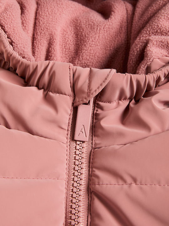 Waterproof Kids Casual Short Jacket with Lining & Hood Pink