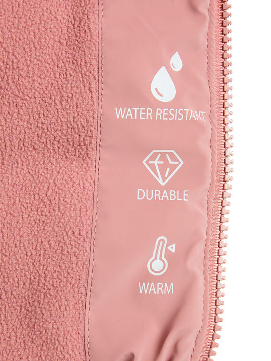 Waterproof Kids Casual Short Jacket with Lining & Hood Pink