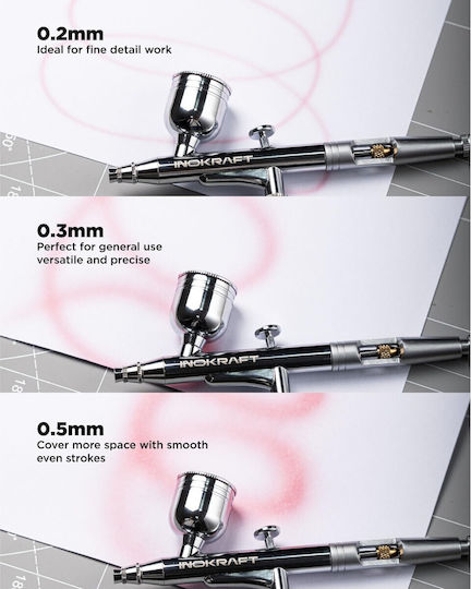 Kit Airbrush Inokraft Compresor Silențios 1/6 Cp Control Dual Pistol 3 Duze 0.2 0.3 0.5 Mm Presiune 34 Psi Sub 47 Db Furtun Suport Curățare 4 Culori Vopsire Modelare