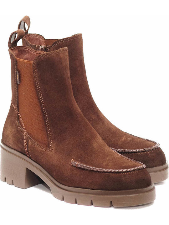 Leder Damen Chelsea-Stiefel mit Mittelhohem Absatz Braun