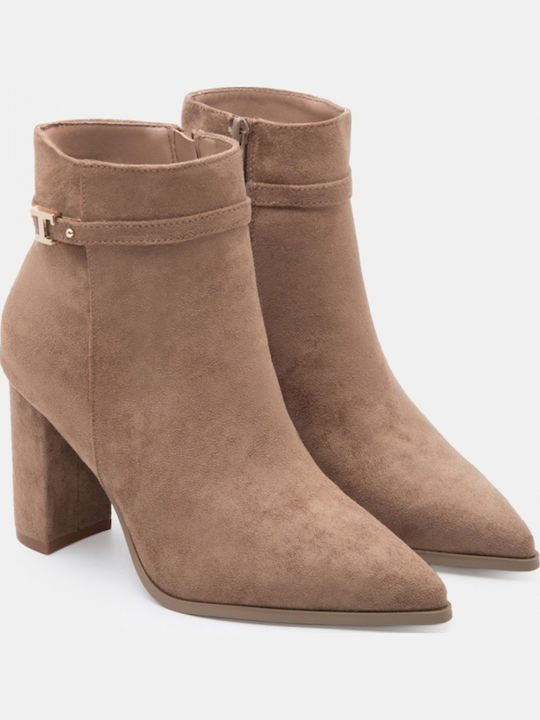 Wildleder Damen Stiefeletten Ankle Boots mit Absatz Beiges