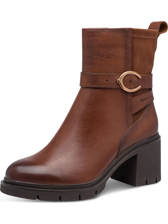 Leder Damen Stiefeletten mit Mittelhohem Absatz Tabac