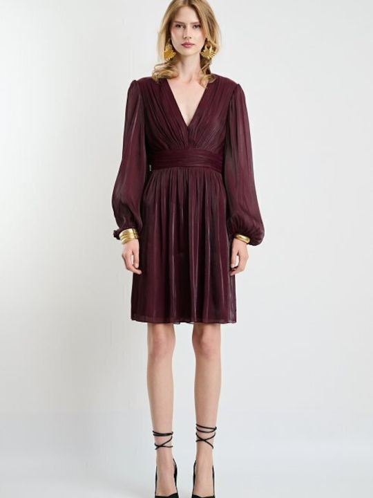 Rochie De Vară Mini De Seară Satin Burgundy