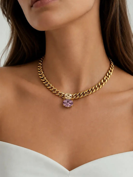 Dyrberg/Kern Necklace from Gold Plated Steel Pink