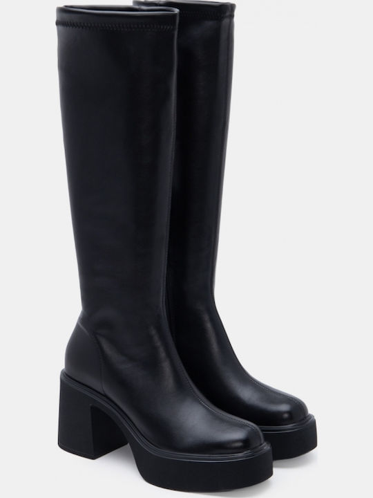 Wildleder Damenstiefel mit hohem Absatz Schwarz