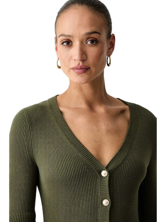 Kurze Gestrickte Damen Strickjacke mit Knöpfen Grün