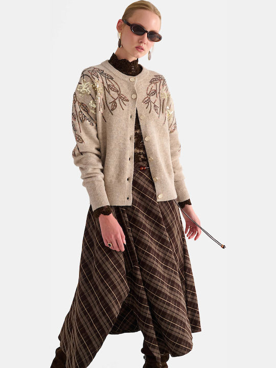 Women's Knitted Cardigan with Buttons Beige