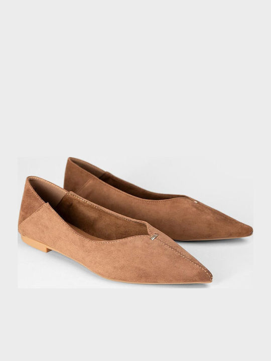 Super Mode Wildleder Damen Ballerinas Spitz zulaufend Braun