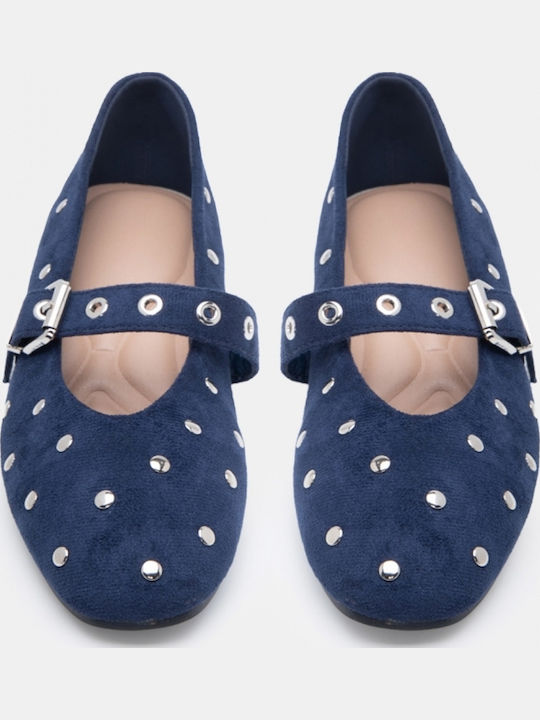 Damen Ballerinas Spitz zulaufend Blau