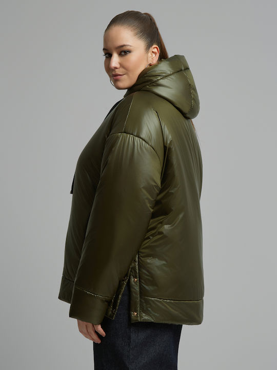 Дълго Дамско Puffer Якета За Зима Каки 8604.4007.Н-khaki