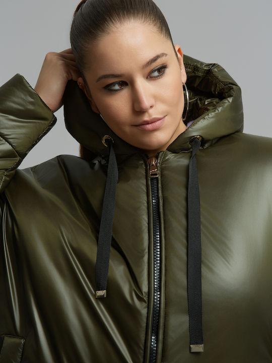 Дълго Дамско Puffer Якета За Зима Каки 8604.4007.Н-khaki