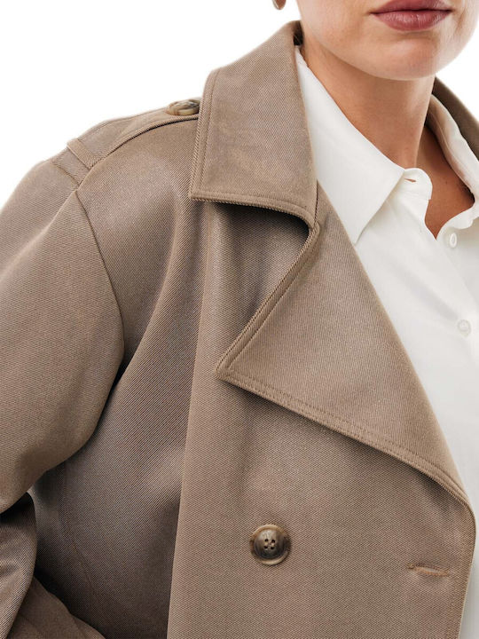 Women's Brown Half Coat with Buttons