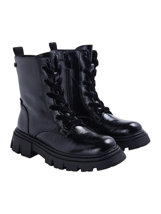 Kinderstiefel aus Lackleder mit Schnürsenkeln Schwarz