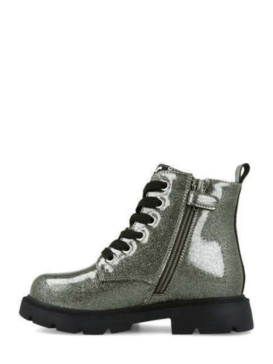 Anatomische Leder Kinderstiefel mit Reissverschluss Silber