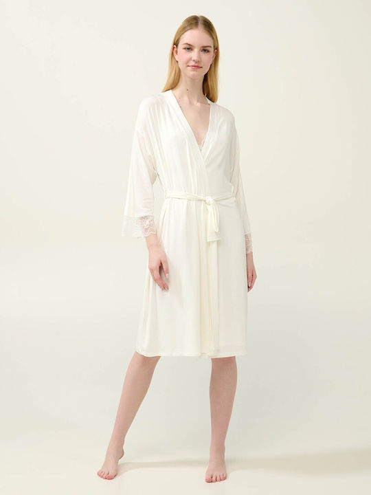 Vamp Vamp Sommer Braut-Set für Damen mit Bademantel und Nachthemd Creme