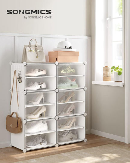 Songmics Husă de Depozitare din Plastic pentru Pantofi în Culoare Albă 32x124x94cm 6 buc
