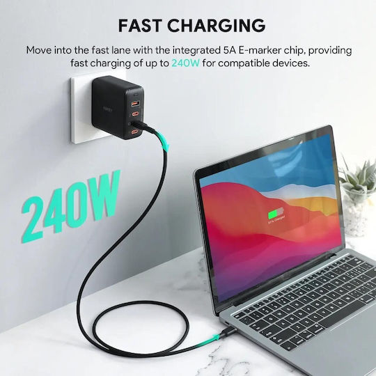 Power Data Cable Usb Type-c M To Usb Type-c M 1.8m 480 Mbps 240w Silicone Black