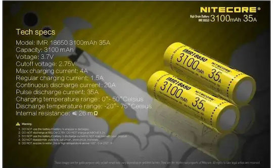 NiteCore Imr18650 Wiederaufladbare Batterien 18650 2Stück